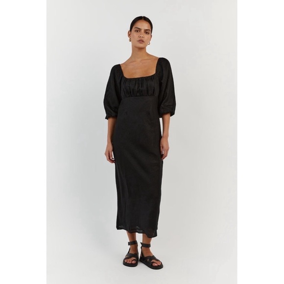 DISSH NWOT Lilah Black Linen Midi Dress Size US 6 - Picture 1 of 13